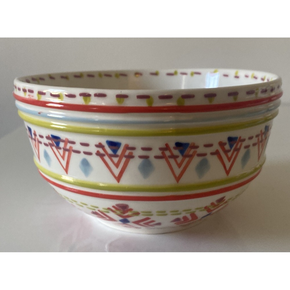 Anthropologie Fruit Cereal Bowl Bright Colors Southwestern Geometric Raised